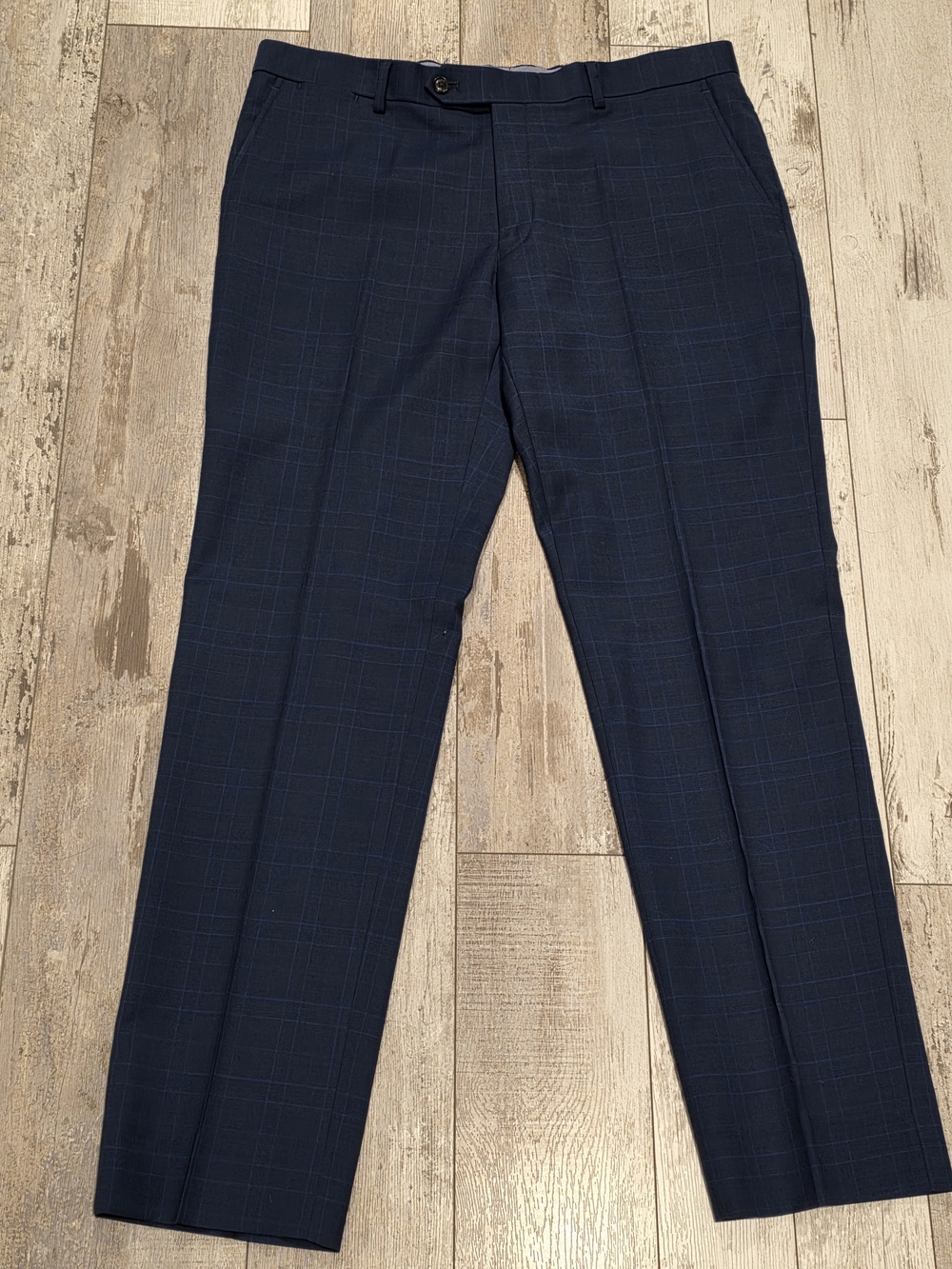 36x32 Men's Tommy Hilfiger Dress Pants Blue Tartan Plaid Wool Blend Flex Fit